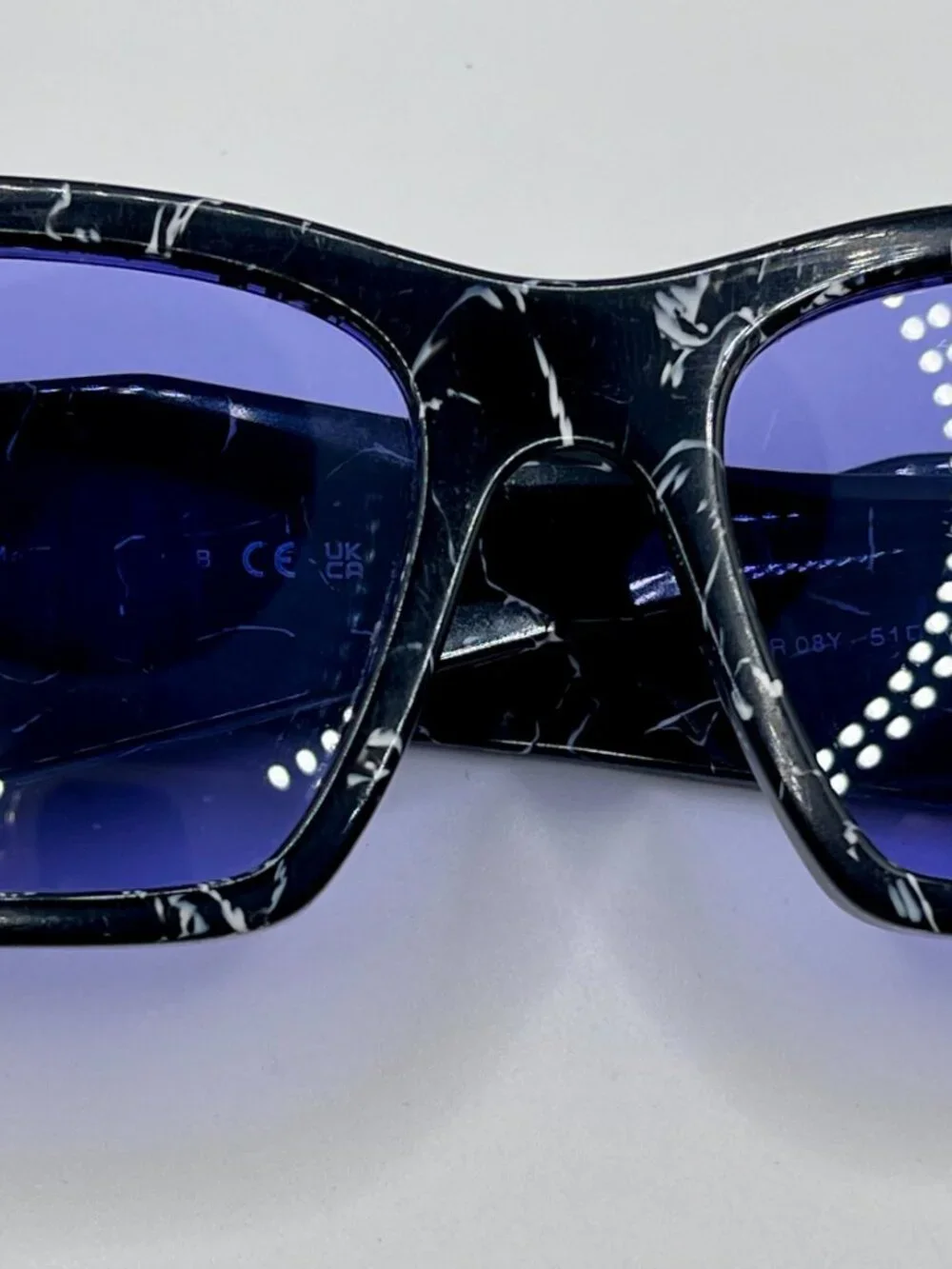 PRADA SPR 08Y Sunglasses Black Marble Violet Lens PR08YS 51-18 145 Authentic